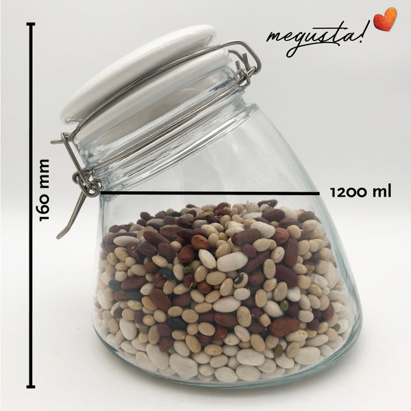 megusta® Vorratsglas 1200 ml | Deckel Keramik weiß | Kaffeeglas, Müsliglas, Bonbonglas | luftdicht durch dicken Bügelverschluss + Silikonring